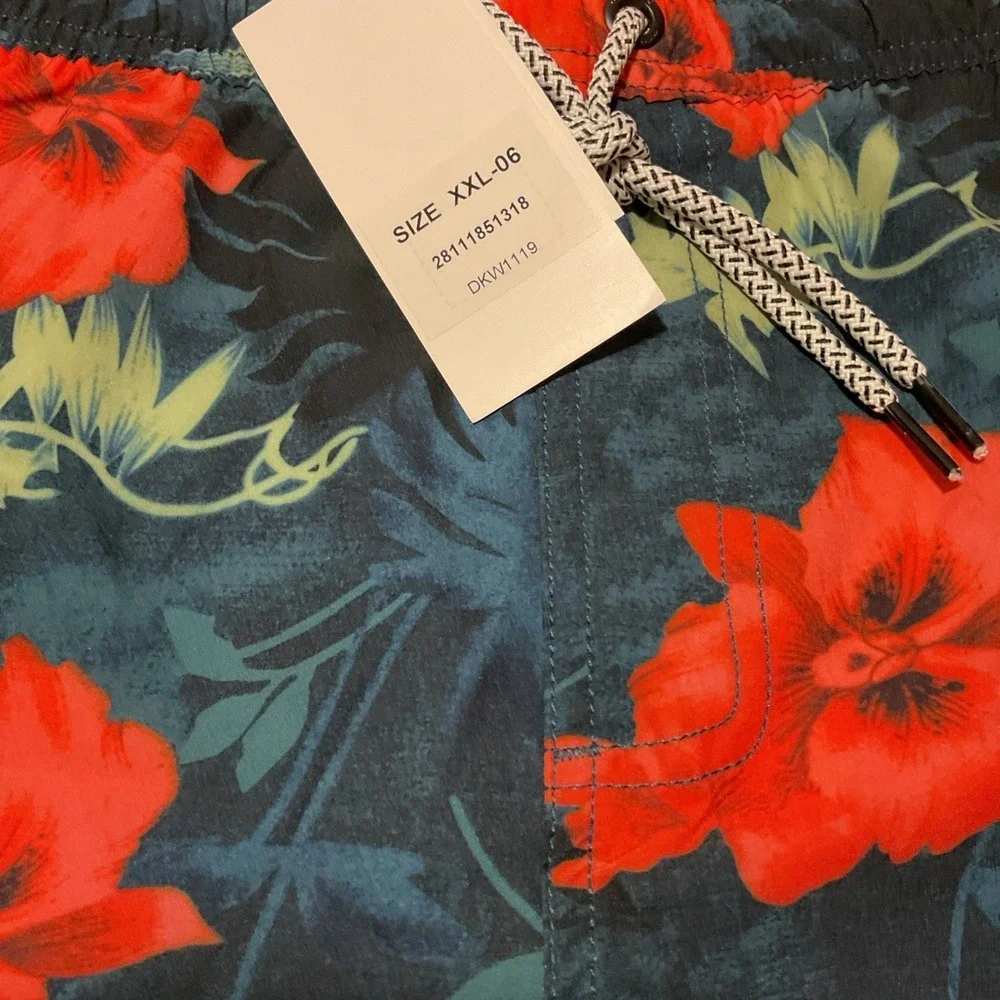 Maamgic‎ Mens XXL Swim Trunks Tropical Floral Hibiscus Board Shorts Red Teal NEW